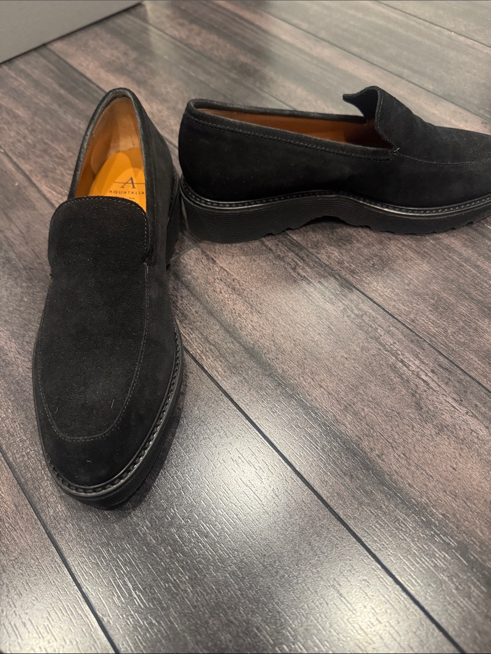 Aquatalia Kelsey Suede Black Slip-On Loafer - Picture 3 of 5